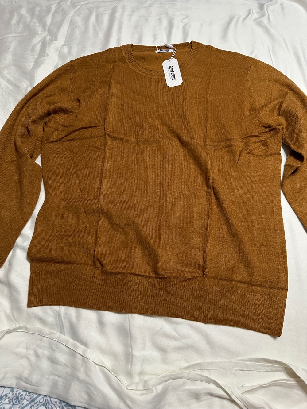 Men's Cozy Brown Crewneck Sweater - Cognac Tone